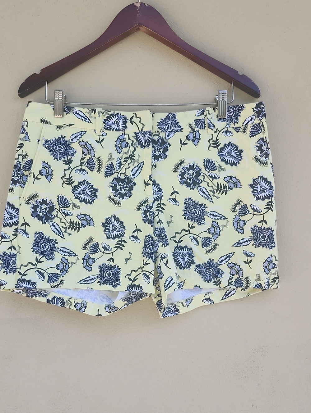 Yellow Floral Print Shorts with Navy Botanical Motif